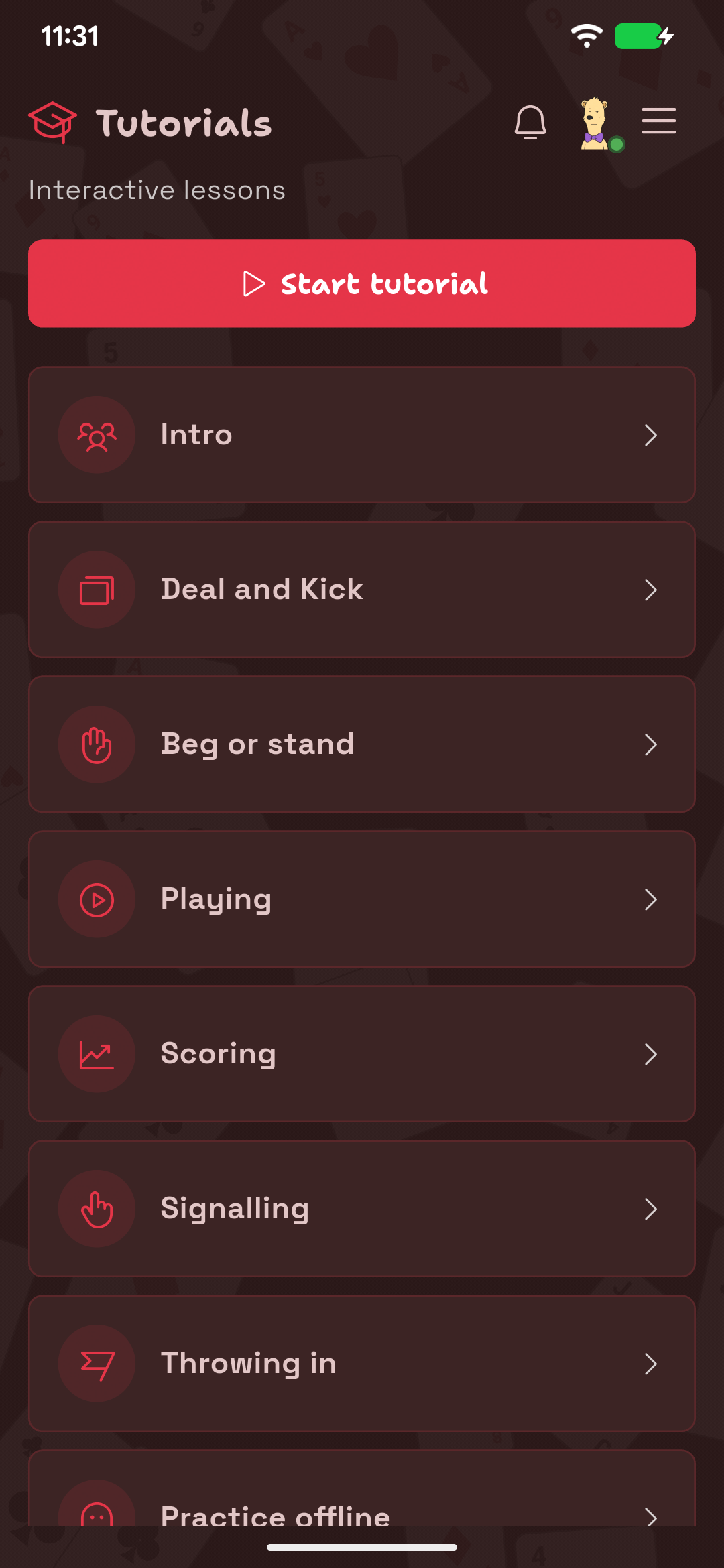 HangJack All Fours lesson screen