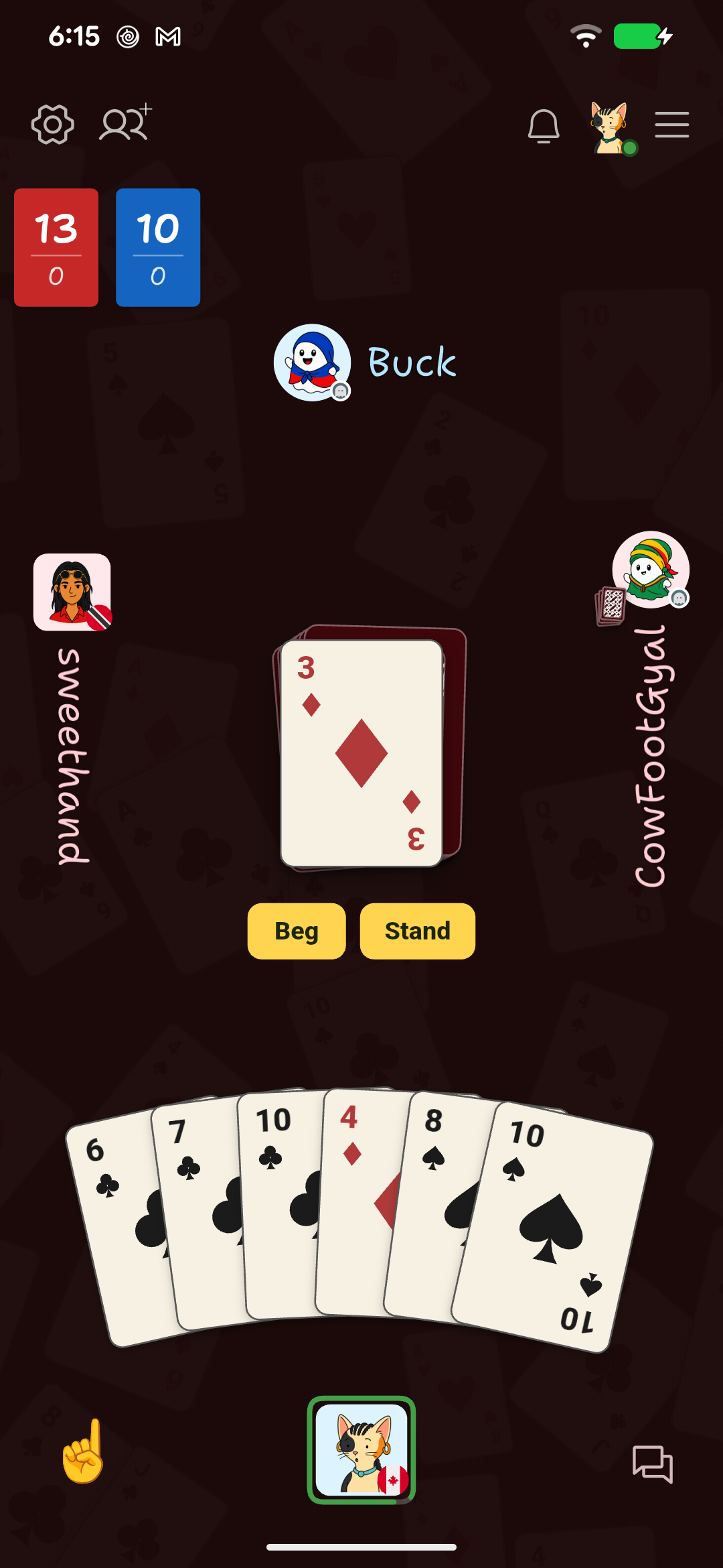 Beg or stand decision in HangJack