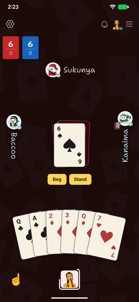 The Beg or Stand decision in a HangJack game