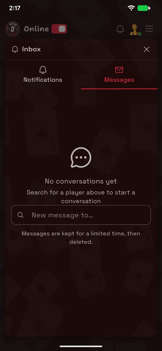 The HangJack direct messages tab