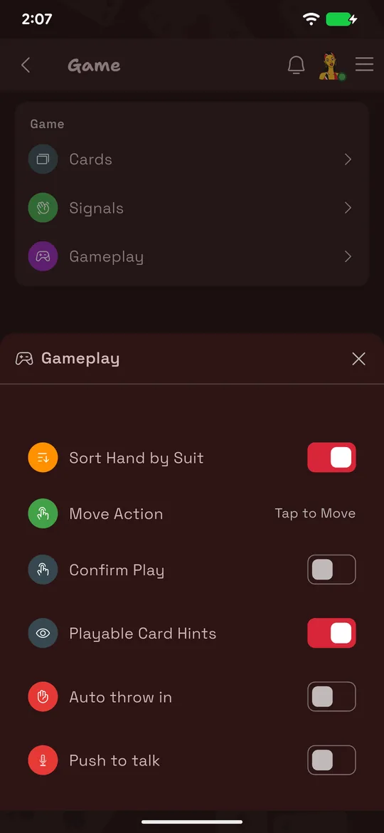 The HangJack gameplay settings