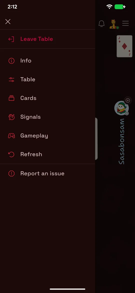 The HangJack table gear menu