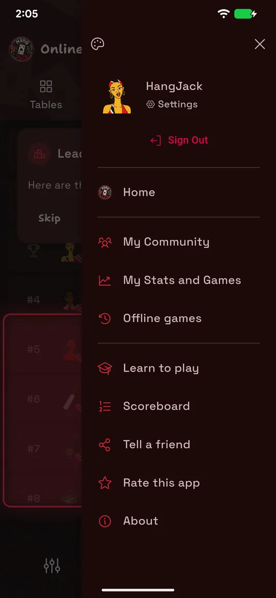 The HangJack main menu