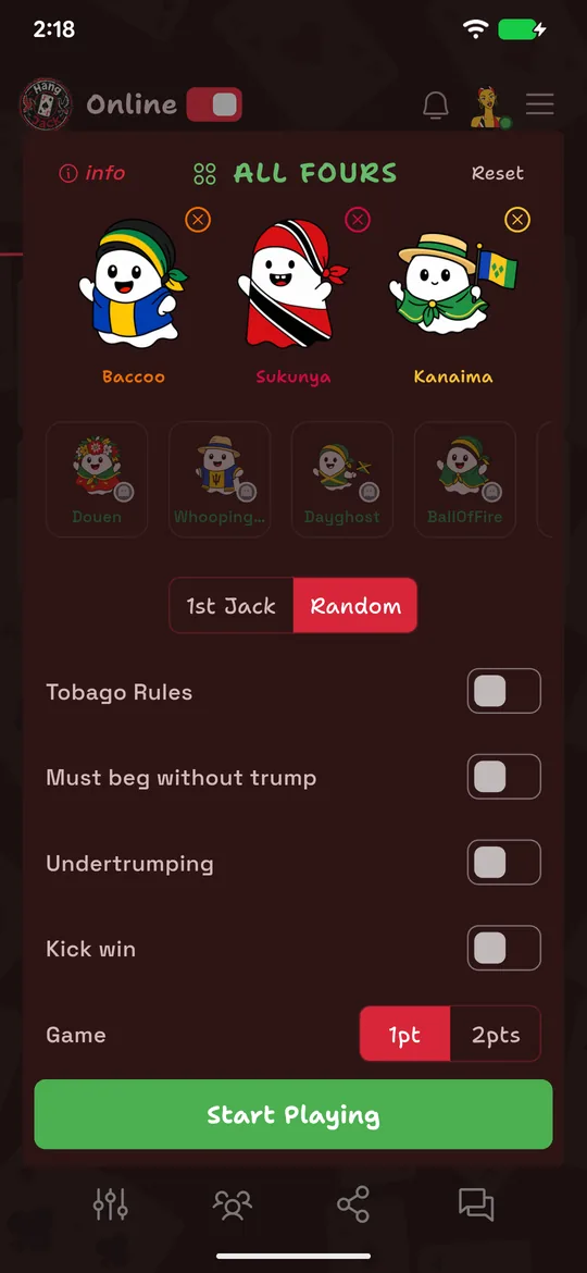The HangJack offline setup with three Jumbees chosen