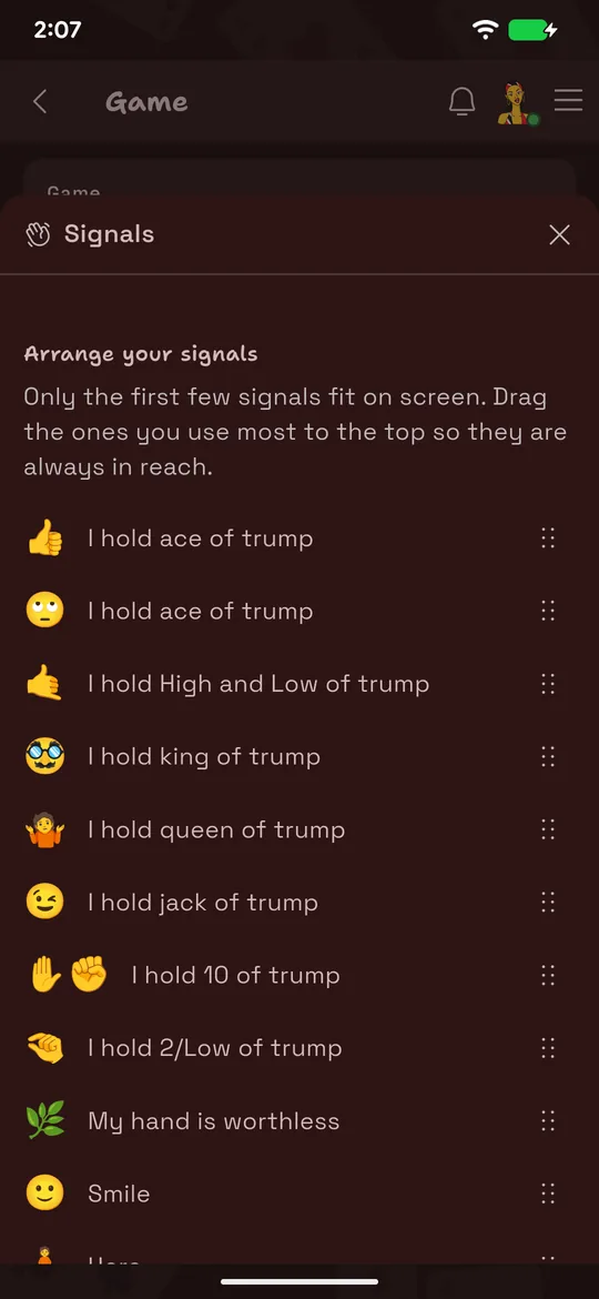 The HangJack partner signals list