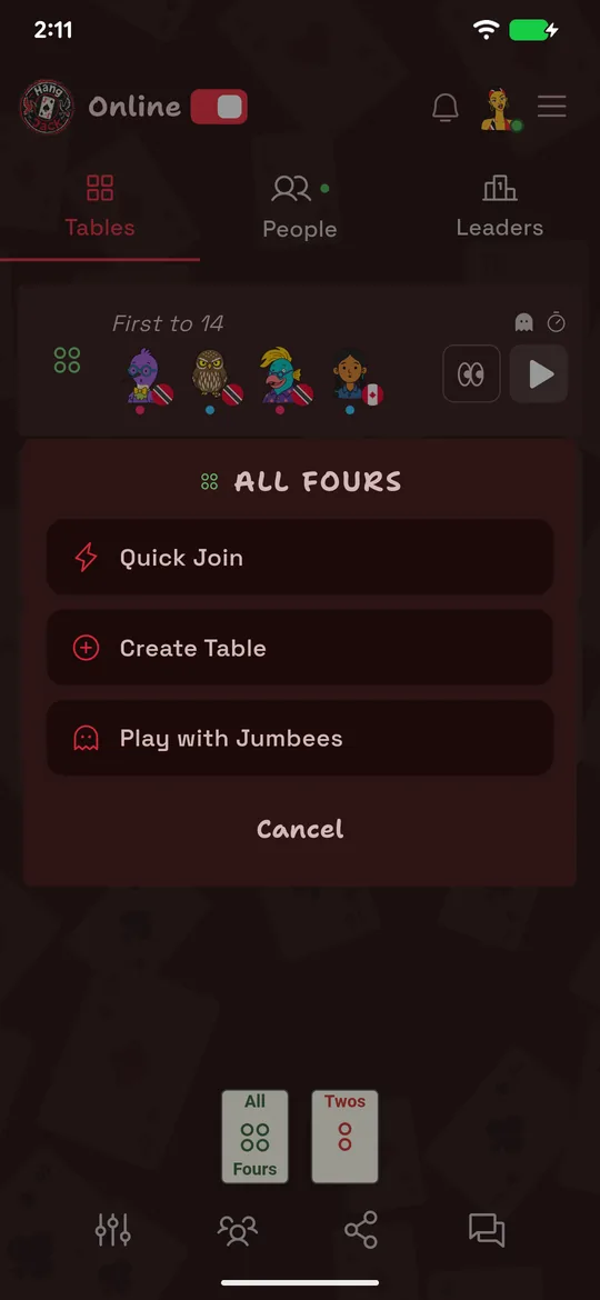The HangJack start game dialog