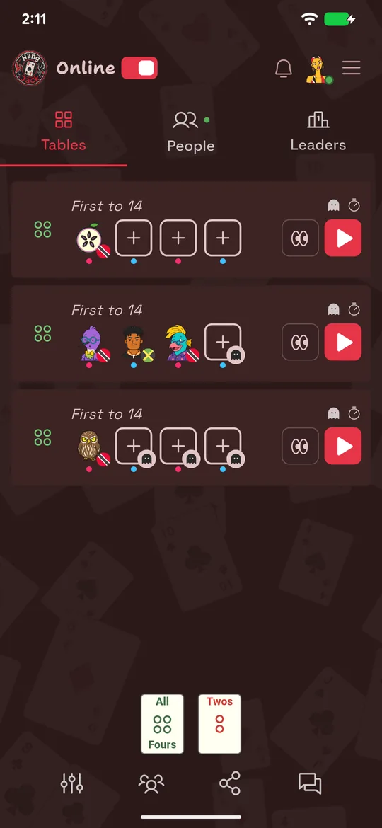 An open HangJack online table